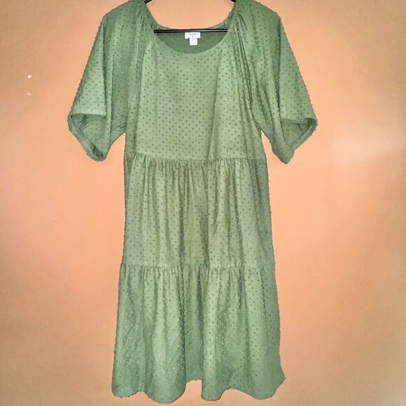 J. Crew Women's Midi Clip Dot Tiered Olive Green Dress - Small - Picture 5 of 9